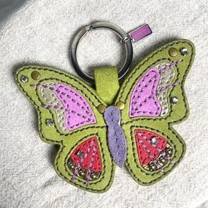 Coach Y2K Large Multicolor Leather Butterfly Charm/Key Fob 2.5 L in x 2.5 in H